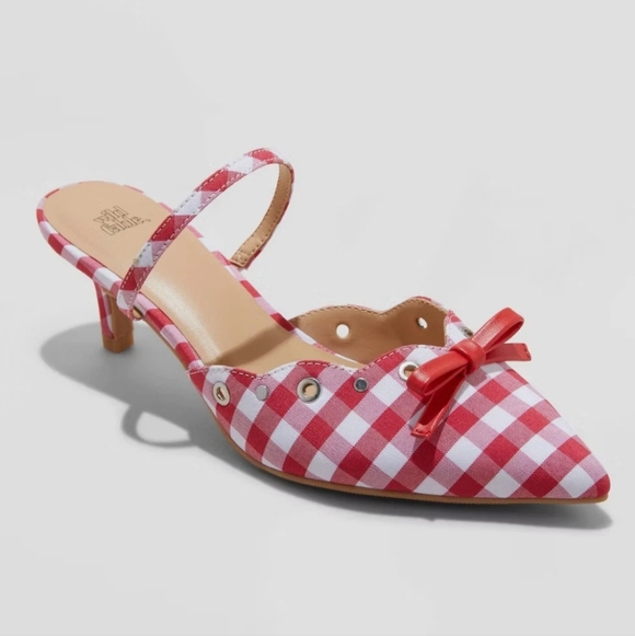 wild fable Shoes - Wild Fable Red Lysandra Gingham Eyelet Kitten Heels